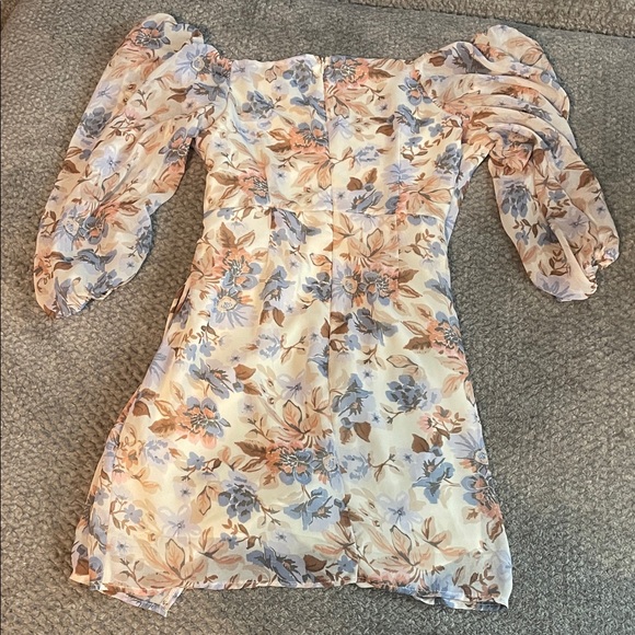 Altar'd State Blue and Cream Floral Long Sleeve Dress - Picture 3 of 3